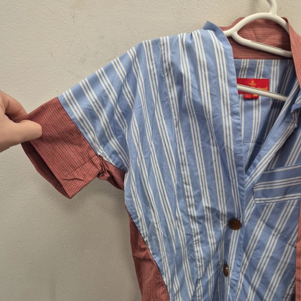 Camisa Vivienne Westwood Etiqueta Roja Pirata Blanca Azul Rayas Manga Corta Talla 38 Foto 4 de 4