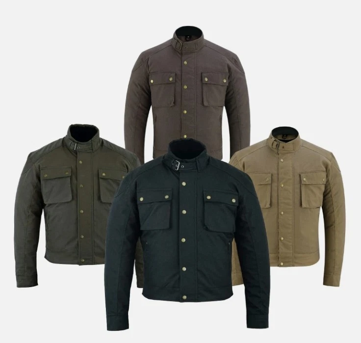 Warrior NEW Classic Motorcycle Waxed Cotton CE Armour WP Breathable Biker Jacket - Imagen 3 de 4