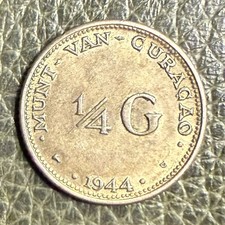 1944 Netherlands Antilles Curacao 1/4 Gulden Silver Coin WW2 Era