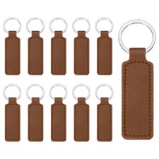 10 Pcs PU Leather Rectangle Laser Engraving Keychain Blanks Brown, 3.7"x1"