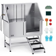 VEVOR 50" Pet Dog Grooming Bath Tub Stainless Steel w/ Stair Left  Water Filter