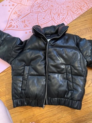 Abercrombie Vegan Leather Black Puffer Jacket Women s S Quilted Full Zip Pockets