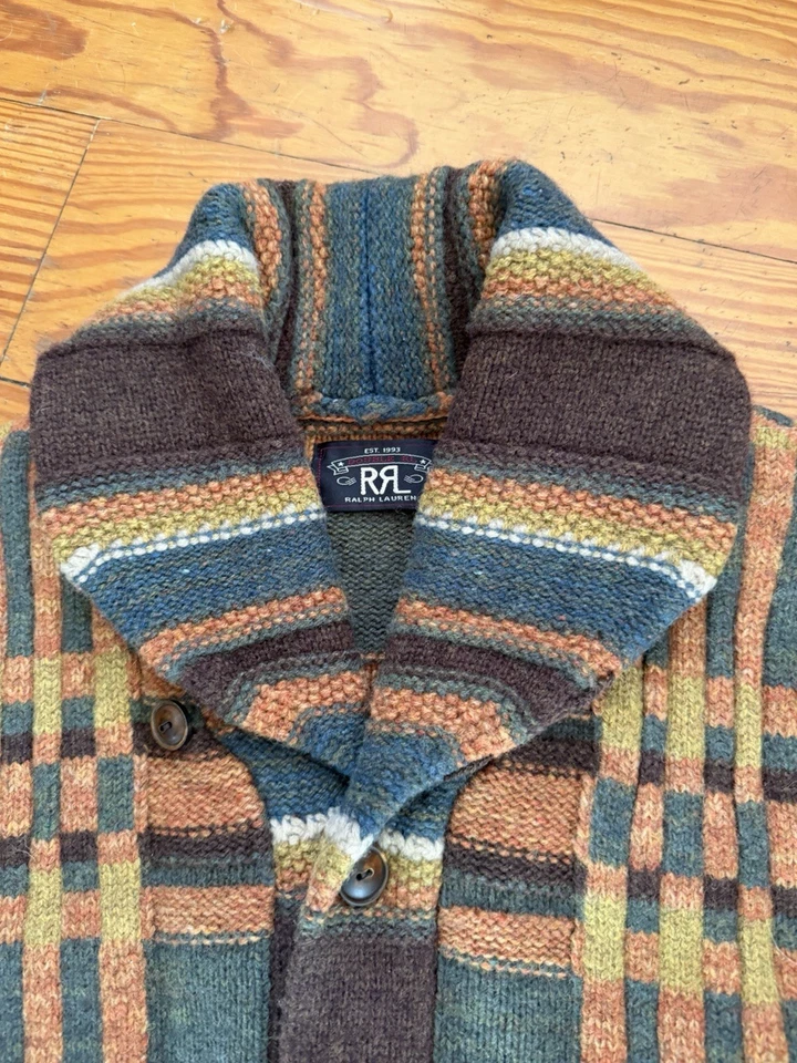 Ralph Lauren Double RL RRL Wool Plaid Ranch Belted Cardigan  Size L $1200 New - Image 2 of 4
