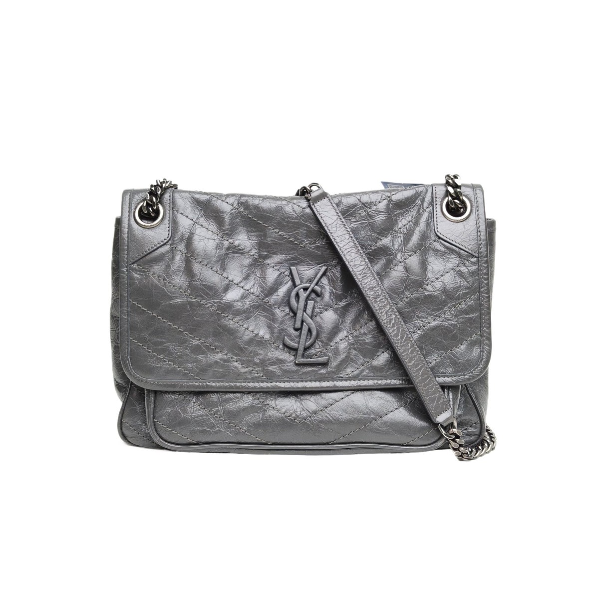 SAINT LAURENT Niki Medium 28cm Grey Calfskin Handbag | eBay