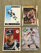 Derek Jeter, Barry Bonds, Wayne Gretzky, John Stockton 4 card lot!