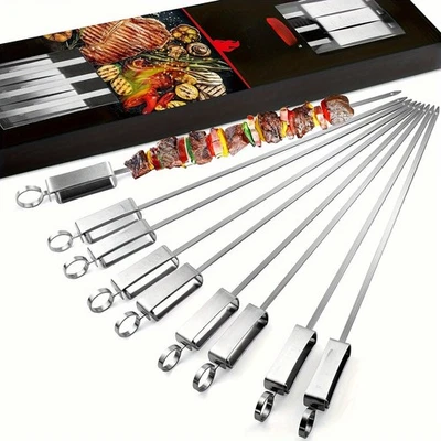 10Pcs Stainless Steel BBQ Skewers 17" Cooking Barbecue Kebab Grill Sticks US