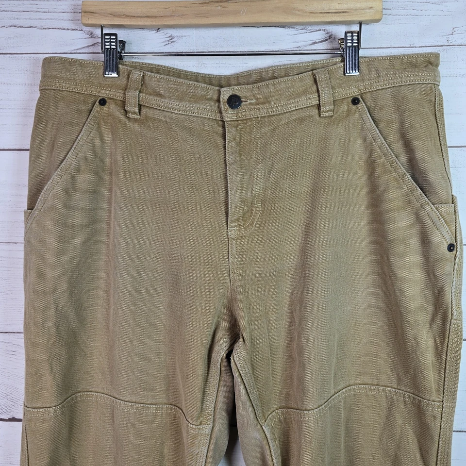 Pantalones Patagonia Mujer Talla 16 Marrón Hierro Forja Cáñamo Lona Doble Rodilla Hebilla Espalda Foto 2 de 4