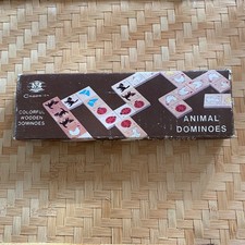 Vintage 1984 Colorful Wooden Animal Dominoes 28 pc Set w/ Box and Instructions