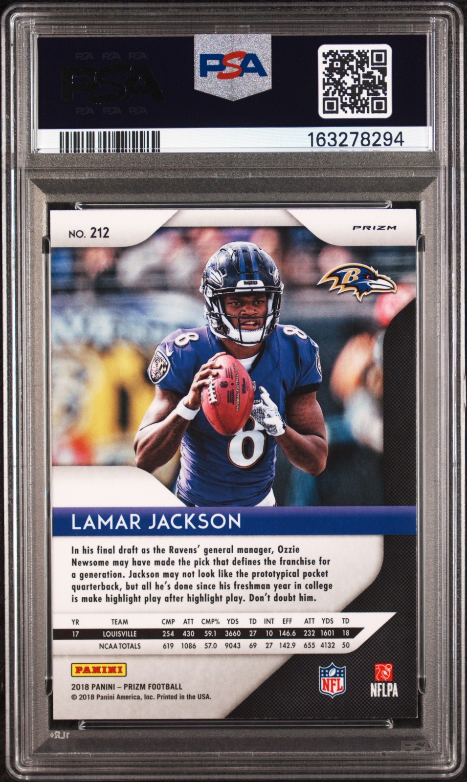 LAMAR JACKSON 2018 PRIZM DISCO ROOKIE RC #212 PSA 9 MINT! RAVENS MVP #163278294 view 2