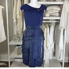 Adrianna Papell Vintage Sz. 6 Purplish Blue Sheath Dress w layer skirt 0757