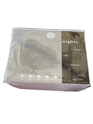 Vtg Northern Nights Luxury Linens Cal-King Sheet Set Blue/Tulip Pattern-New