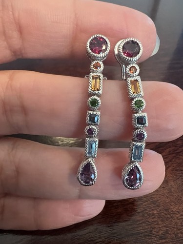 Judith Ripka Sterling Silver Multi Gemstone Dangle Earrings 1.5" - 第 7/7 張圖片