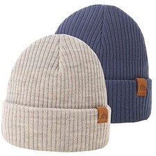 2PCS Baby Beanie Soft Toddler Beanie Warm 0-24 Months Beige cowboy Blue