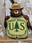 VINTAGE SMOKEY BEAR PORCELAIN SIGN OLD FOREST SERVICE NATIONAL PARK DIECUT 12"