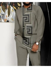 Men'S Plus Size 2pcs Ethnic African-Inspired Long Sleeve  Pants Set - XL-6XL, L