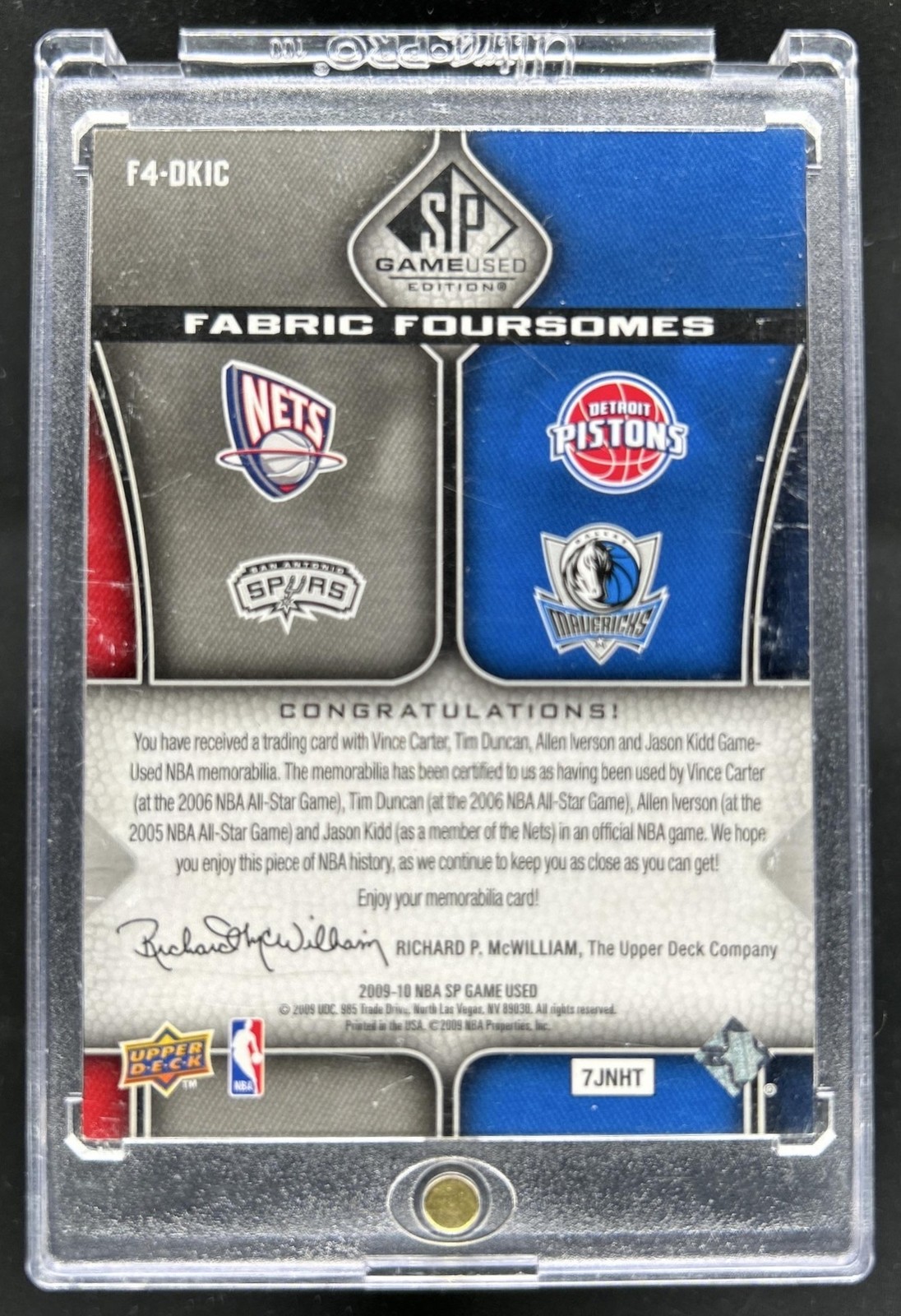 2009-10 SP Tim Duncan Kidd Allen Iverson Vince Carter Game Used Jersey #/125 view 2