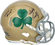 Rudy Ruettiger Notre Dame Fighting Irish Signed Gold Shamrock Mini Helmet w/Insc