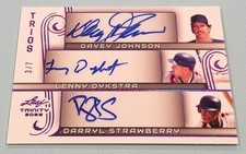 Johnson Dykstra Strawberry Signed 2023 Leaf Trinity Trios Card NY Mets 3/7