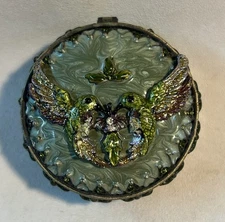 VTG Pewter Enamel Hummingbird Trinket Box