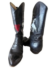 Larry Mahan Bucking Bronco Heart Inlay Womens 7 Vintage Cowboy Boots RARE TX