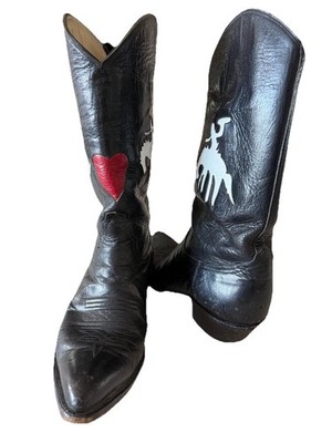Larry Mahan Bucking Bronco Heart Inlay Womens 7 Vintage Cowboy Boots RARE TX