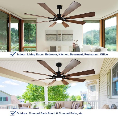 60/72" Ceiling Fan with Lights and Remote APP 8 Blade Indoor&Outdoor Walnut wood - Picture 26 of 49