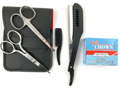 Beard mustache Barber Salon Straight Shaving Razor 100 Blades scissors nose hair