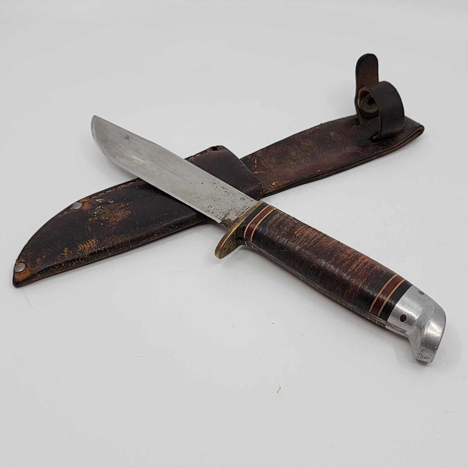 Vintage WESTERN USA L465 hunterskinner knife leather sheath eBay