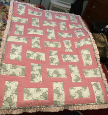 Finished handmade Baby Elephants Pink baby 60" x 45" quilt