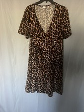 Made In USA Cheetah Print Short Sleeve Wrap Dress 2X Brown Beige