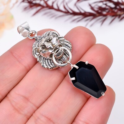 Tiger Face Black Onyx Gemstone Pendant,925 Sterling Silver Black Onyx  Pendant