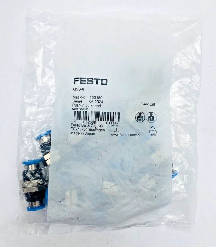 NEW Festo 153159 QSS-8 Push-In Bulkhead Connector 8mm Tube OD Bag Of 10 - Image 4 of 4