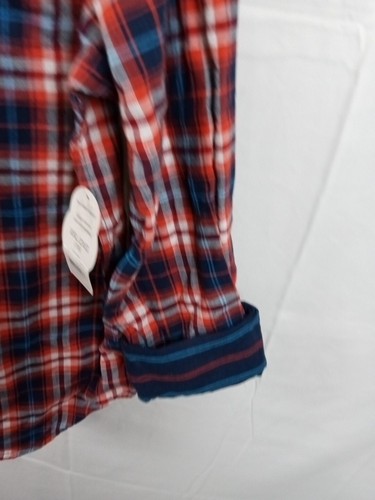 LS Button Down Dress Shirt, Boys, XXL (18) Wonder Nation, Red Plaid, Collar - Picture 2 of 7