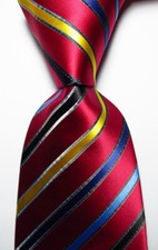 New Classic Striped Red Gold Blue Black JACQUARD WOVEN Silk Men's Tie Necktie
