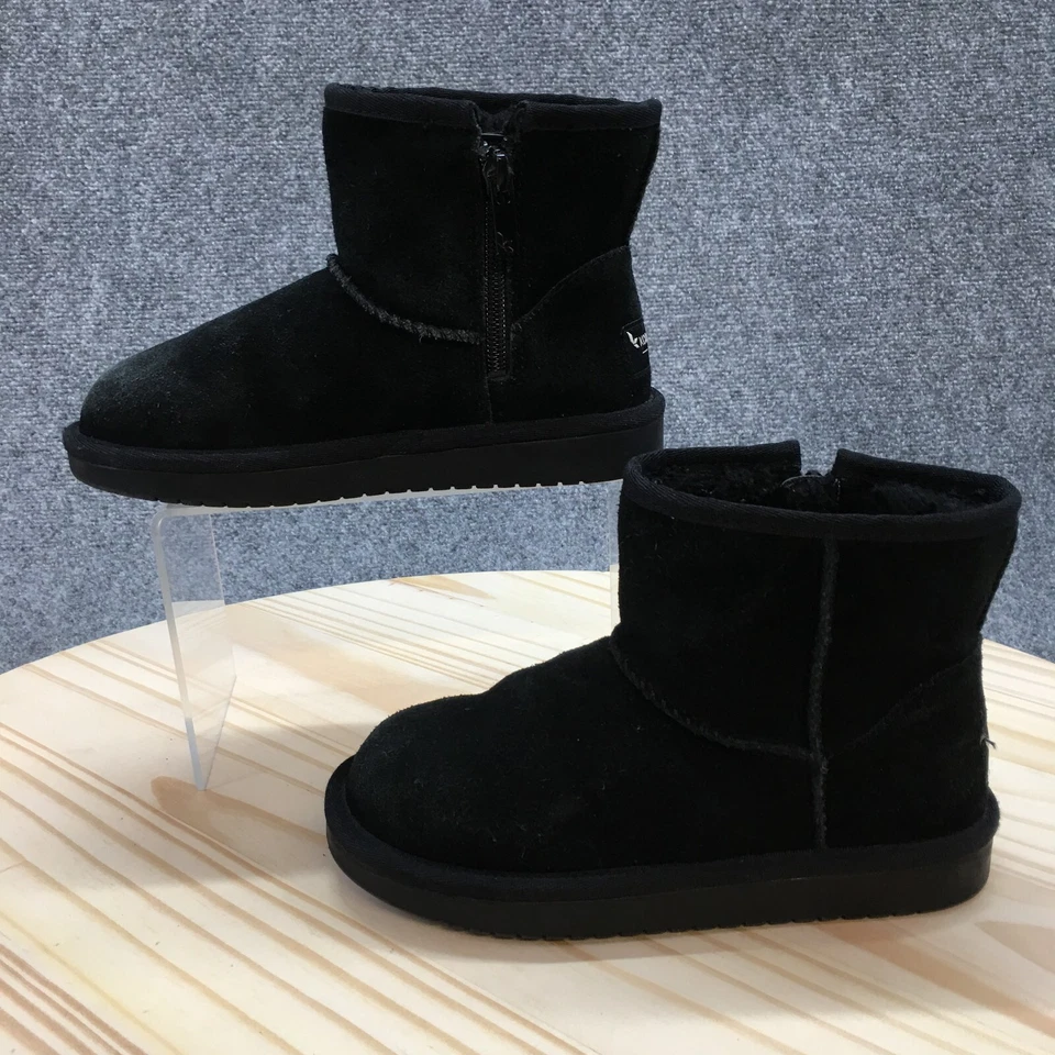 Koolaburra на UGG ботинки детей 12 мини зимние квартиры 1116770 черная замша молнии - Изображение 2 из 4