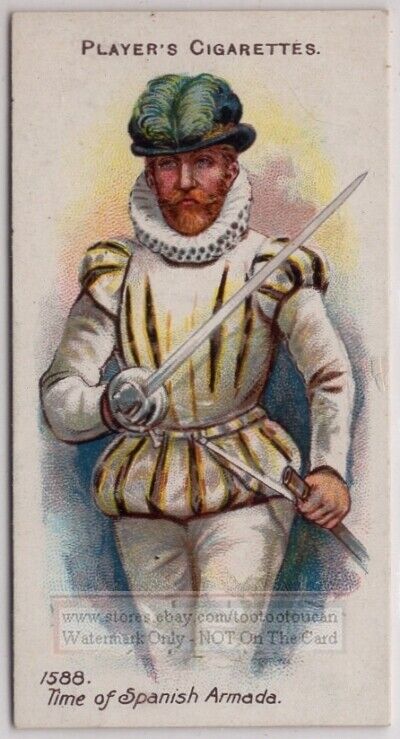 1588 A.D.English Gentleman With Rapier Thrusting Sword 100+ Y/O Trade Ad Card