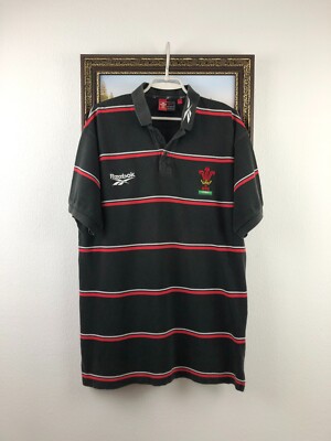 Vintage 90's Reebok Wales Rugby Union Jersey Train Shirt Polo Rare Hype Size L