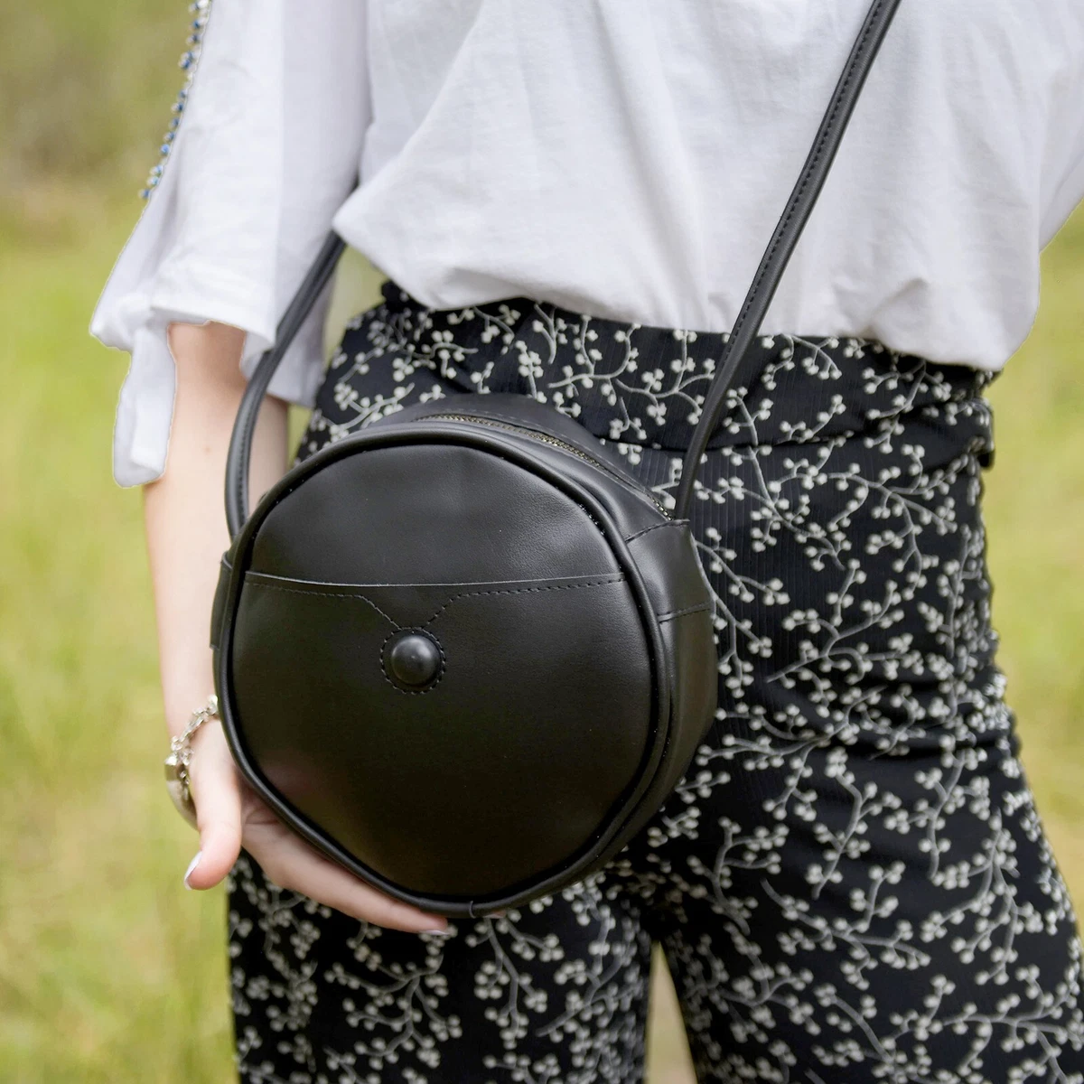 Round Crossbody Leather Bag