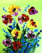 FLOWERS  BY Mark Kazav  Abstract Modern CANVAS Original Oil Painting  23D