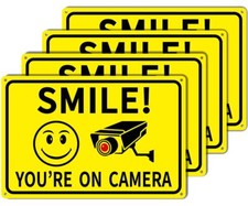 4Pack Smile Youre On Camera Signs 8x12 Rust Free Aluminum Video Surveillance