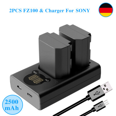 2x NP-FZ100 Akku + Dual Ladegerät Für Sony A9 A9S A9R A7R III A7M3 Alpha 7RM3