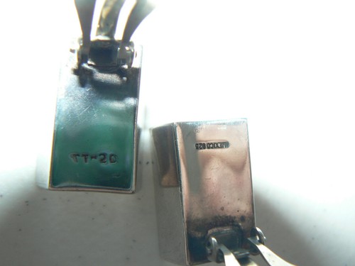 Sterling Silver Machine Modernist Rectangle Drop Clip On Earrings Signed TT 20 - Picture 4 of 6