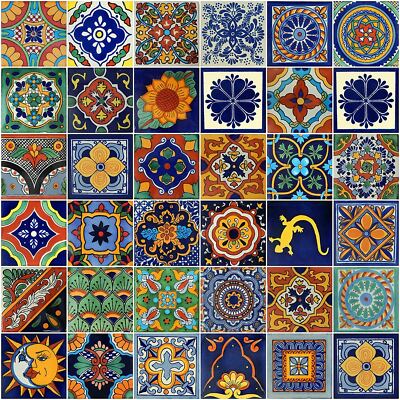 100 4x4 '' Pieces Mexican Talavera Tiles Handmade Mixed Designs