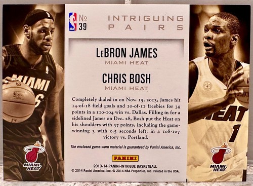 JERSEY #! 2013-14 Intrigue LeBron James/Bosh 23/49! HEAT GAME WORN JERSEY (1/1)! - Picture 2 of 3