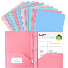 2 Pocket Folder with Prongs 10 Pack, Pastel , Plastic Folders with Pockets
