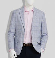 Tommy Hilfiger Men's Blue Plaid Modern-Fit Linen Sport Coat Suit Jacket Size 36R