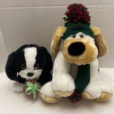 2 Christmas Puppy Dog Plush 13  8  Gift Scarf Winter Stuffed Animals