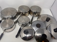 Vintage Revere Ware Tri Ply Disc Bottom 10 Pc Cookware Lot Skillet Pots Lids