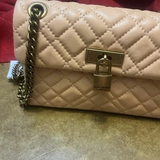 KURT GEIGER LONDON Mini Brixton Quilted Leather Lock Peach Shoulder Bag-NEW 