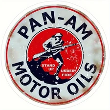 12-Inch Vintage Pan Am Motor Oil Metal Sign with Soldier & Race Car